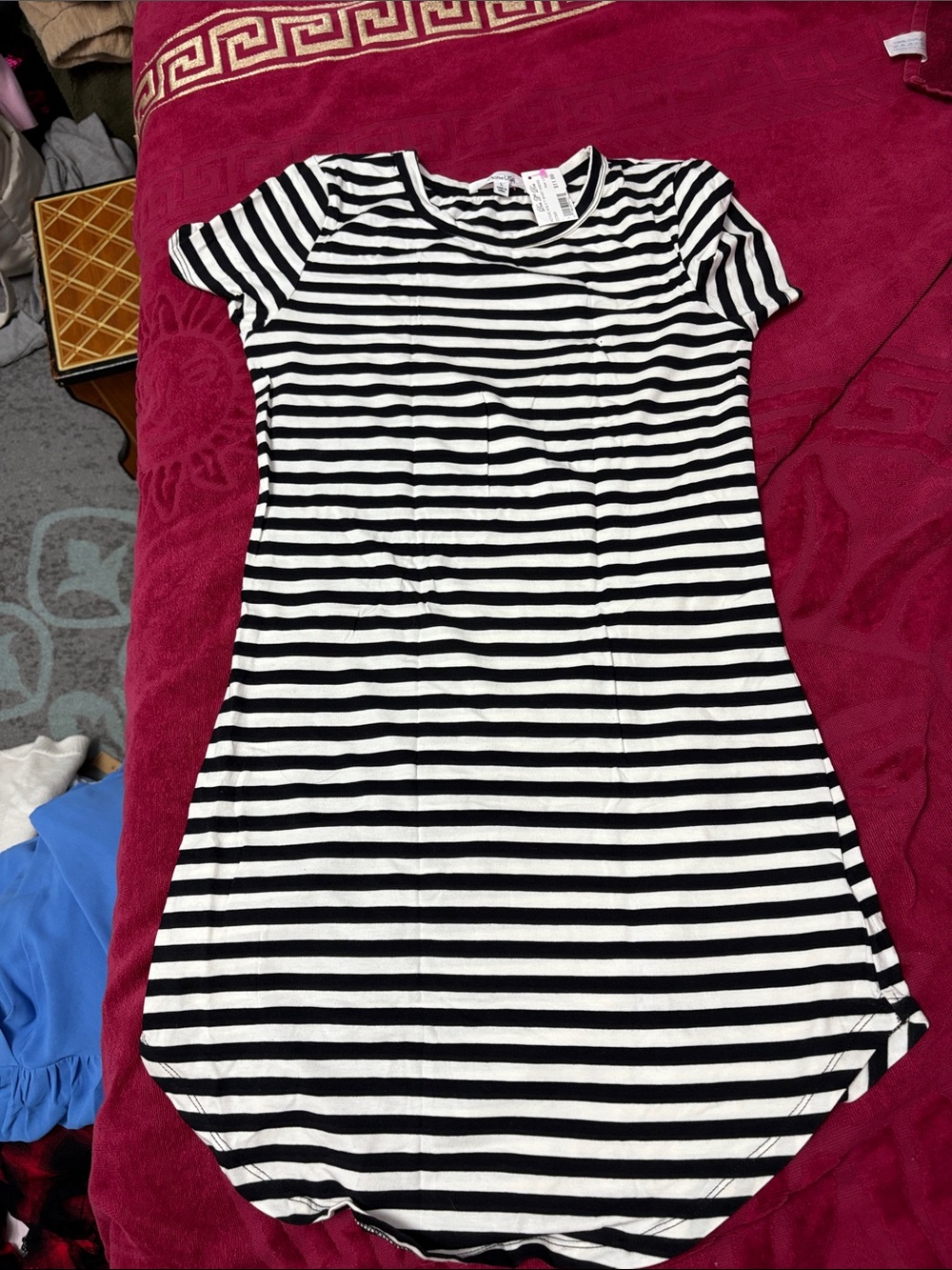 Active USA Black and White Striped Short Sleeve Dress